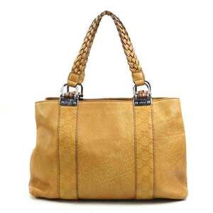 Gucci Bamboo Bar leather tote braided handles Yellow